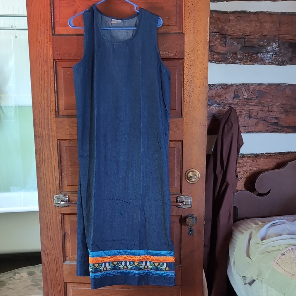 Vintage Country Wear Casuals Denim Sleeveless Dress With Birds